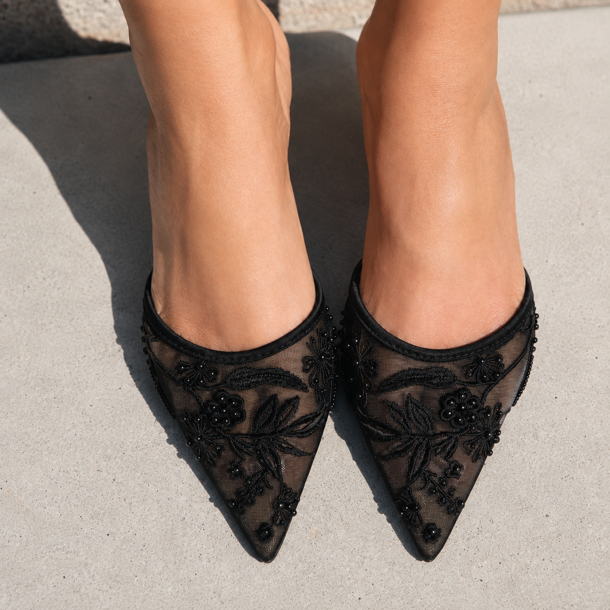 Zara Mesh Embroidered Heels